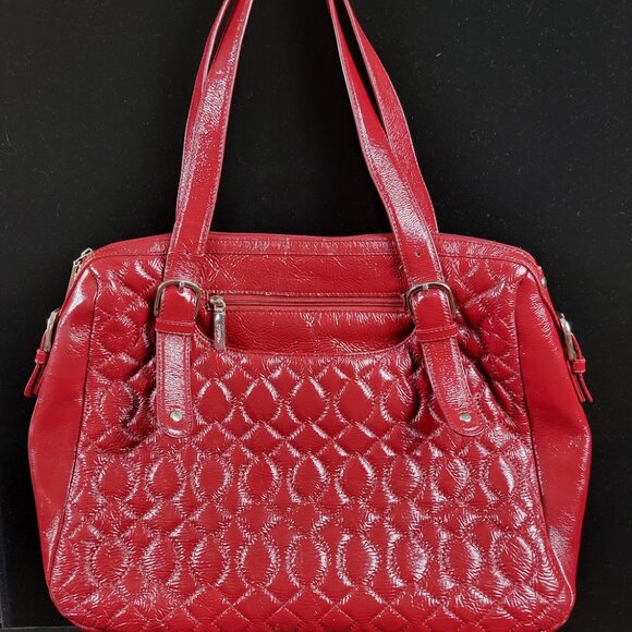 Hobo International Red Leather Shoulder Bag Buffalo Check Lining Satchel Handbag - Picture 2 of 13